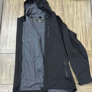 Cole Haan Black Raincoat with Hood and Weather-Resistant Fabric